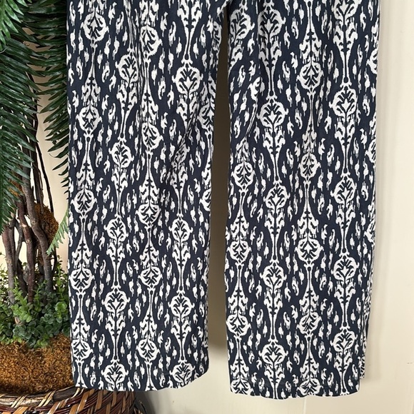 Zara Ava Pants Navy Cream Graphic Print Tribal Pattern Button Fly Boho Trousers - Picture 7 of 13
